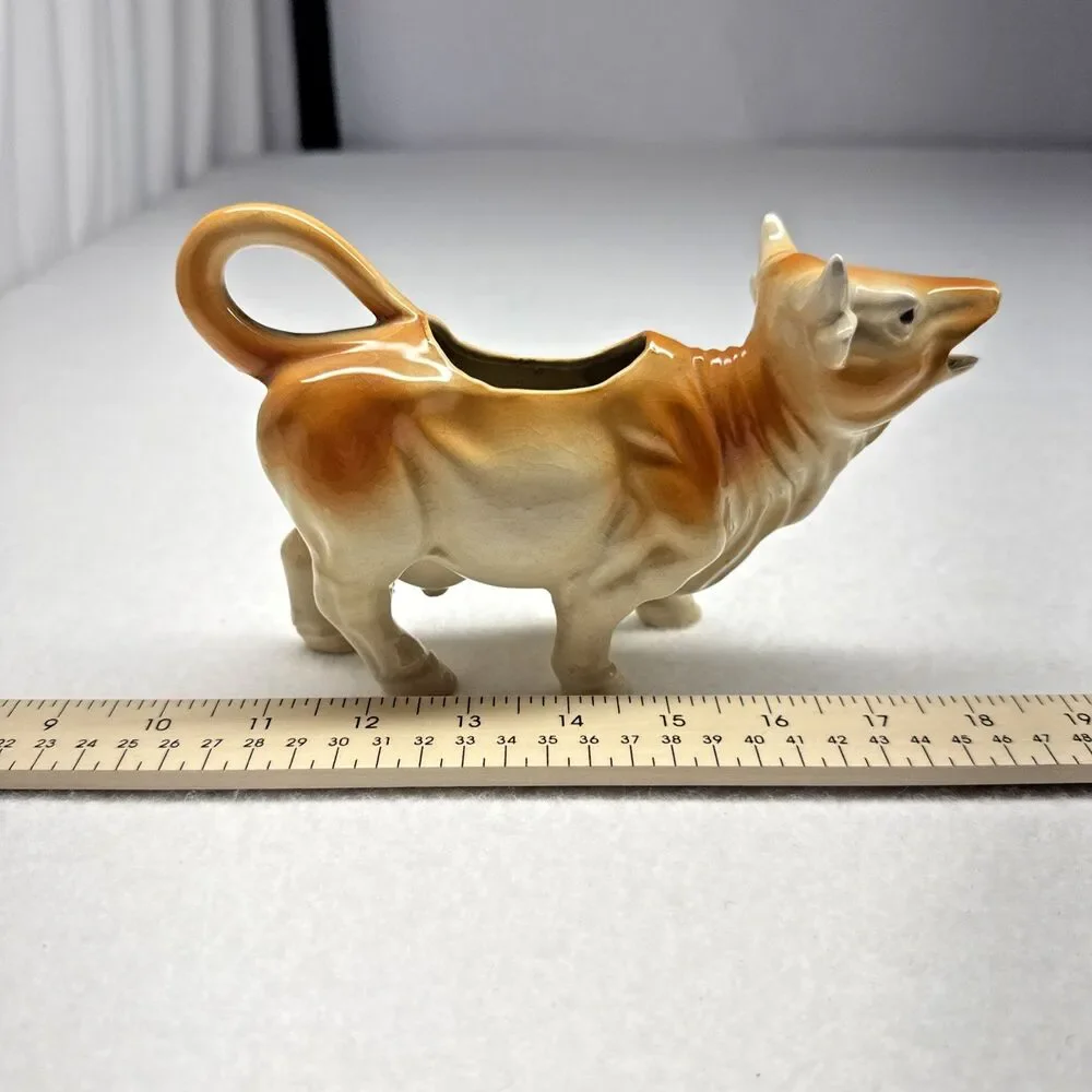 Japan Ceramic Cow Creamer Brown White Milk Pitcher Farmhouse 1950s Vintage